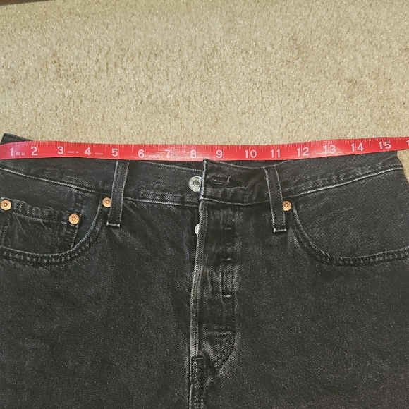 Levi's 501 Black Jean Shorts Distressed High-Waisted - Picture 7 of 9